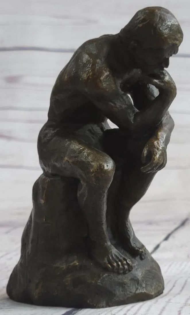 Rodin's Masterpiece - 'The Thinker' Inspired Bronze Sculpture - 5" x 3": Rodin's Masterpiece - 'The Thinker' Inspired Bronze Sculpture - 5" x 3" Discover the timeless allure of Auguste Rodin's masterpiece, The Thinker. This exquisite bronze and marble sculpture, in