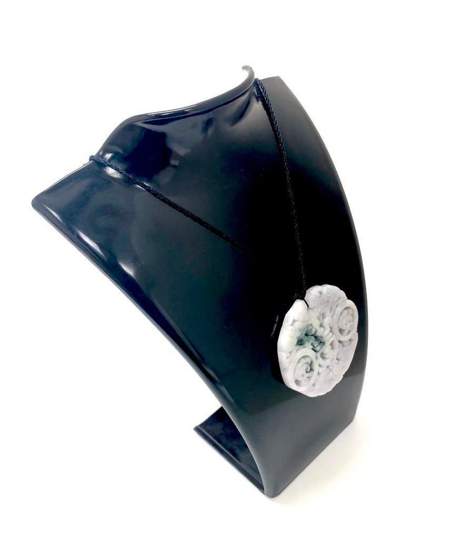 Carved Jadeite Longevity Bat & Butterfly Pendant: Carved Jadeite Longevity Bat & Butterfly Pendant. Please view photos for furhter details.