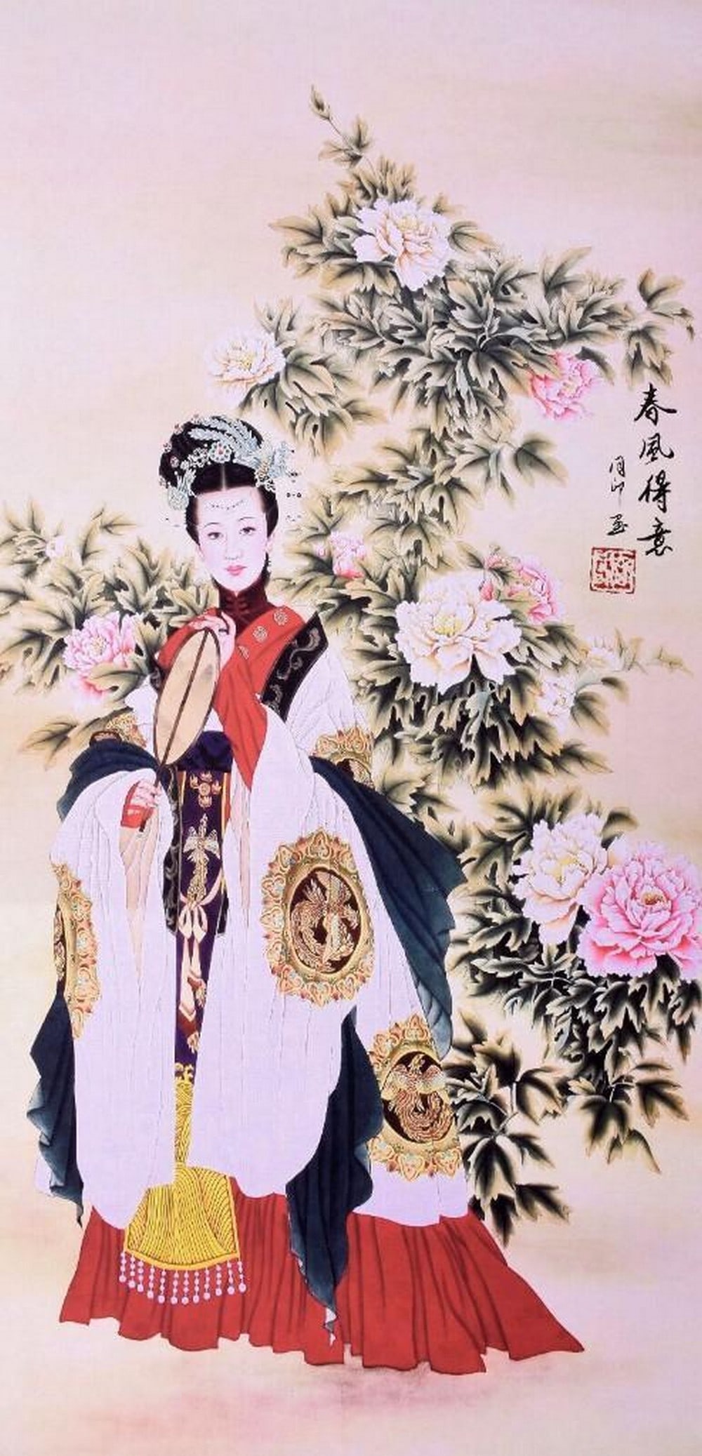 Oriental Asian Beauty and Peony Flowers Watercolour Painting: Oriental Asian Beauty and Peony Flowers Watercolour Painting This stunning young woman captures a silent moment among the beautiful peony flowers. The peony flower is symbolic of love, honour,