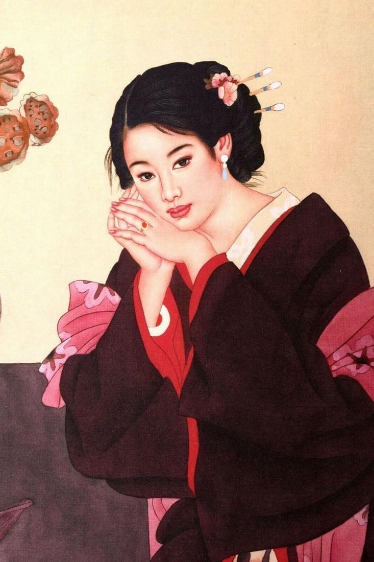 Oriental Radiant Beauty Watercolour Painting: Oriental Radiant Beauty Watercolour Painting She sits silently and still as she ponders her thoughts and enjoys the peacefulness. Her children play in the distance and she watches them closely and