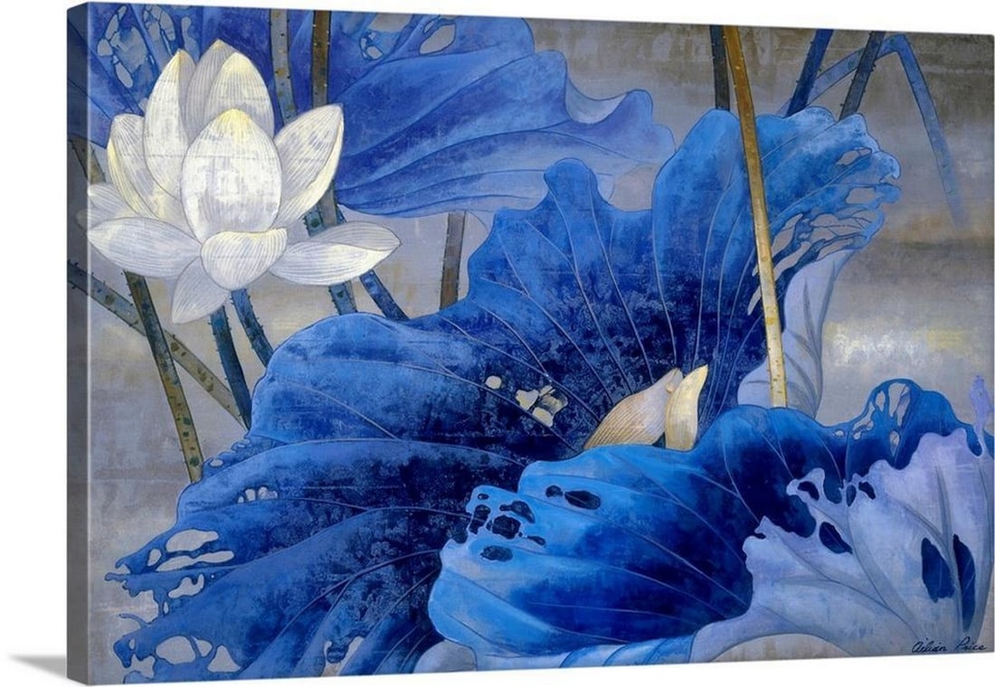 Blue Rhyme Canvas Reproduction by Ailian Price: Blue Rhyme Canvas Reproduction by Ailian Price Ailian Price Ailian Price was born in Ghuangzhou, China. She began drawing and painting at a young age, and by 16 she was participating in major exhibiti