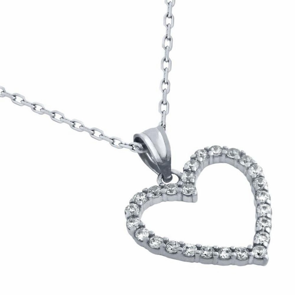 RHODIUM PLATED 17MM AUSTRIAN CRYSTAL OUTLINE HEART NECKLACE 16" + 2": RHODIUM PLATED 17MM AUSTRIAN CRYSTAL OUTLINE HEART NECKLACE 16" + 2" .925 Sterling silver, Nickel-free. 17mm Austrian crystal outline heart pendant on a 16" + 2" chain. We