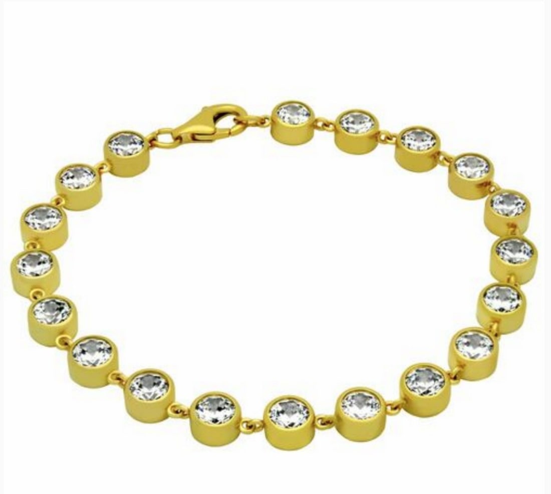 Gold Plated 925 Sterling Silver Tennis Bracelet with Austrian Crystal Accents: Up for Auction is a Gold Plated 925 Sterling Silver Tennis Bracelet with 5mm Austrian Crystal Accents. This is a perfect piece to add elegance to any outfit, and can double to be worn everyday or for
