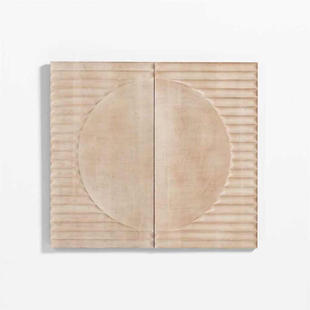 Bleached Wood Lapurs Wall Art: Bleached Wood Lapurs Wall Art Our Lapurs wall art diptych enhances your room with a carved geometric design, featuring graceful lines that outline an acacia wood circle divided into two mirror halves.