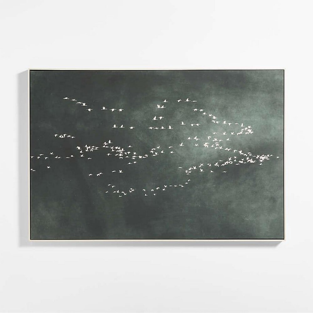 Canvas Wall Art Print "Heading South" - 70" x 47": Canvas Wall Art Print "Heading South" - 70" x 47" Our giclee print of the original photograph captures a flock of birds taking flight, appearing as flecks of white against a dark sky o