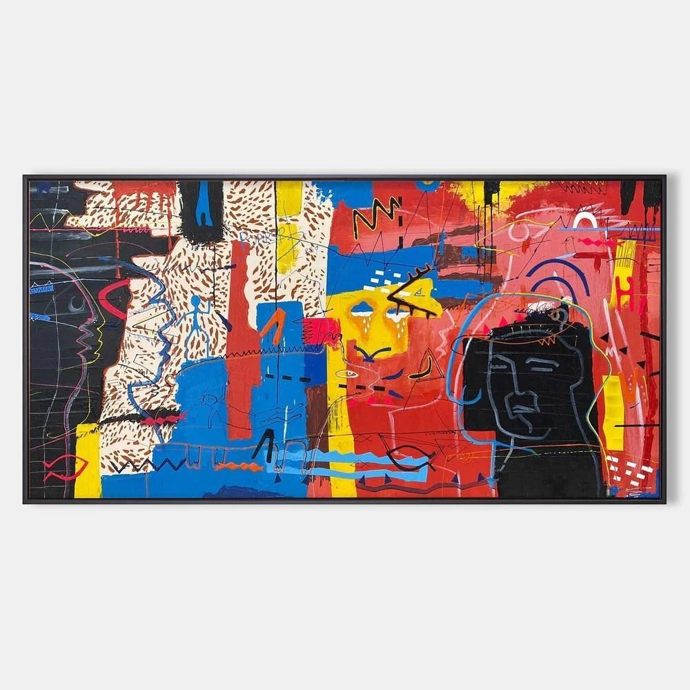 Framed Panoramic Abstract Graffiti Art Canvas Painting: Framed Panoramic Abstract Graffiti Art Canvas Painting Make a bold statement with this Framed Panoramic Abstract Graffiti Art Canvas Painting. This striking piece combines vibrant colors and dynamic p