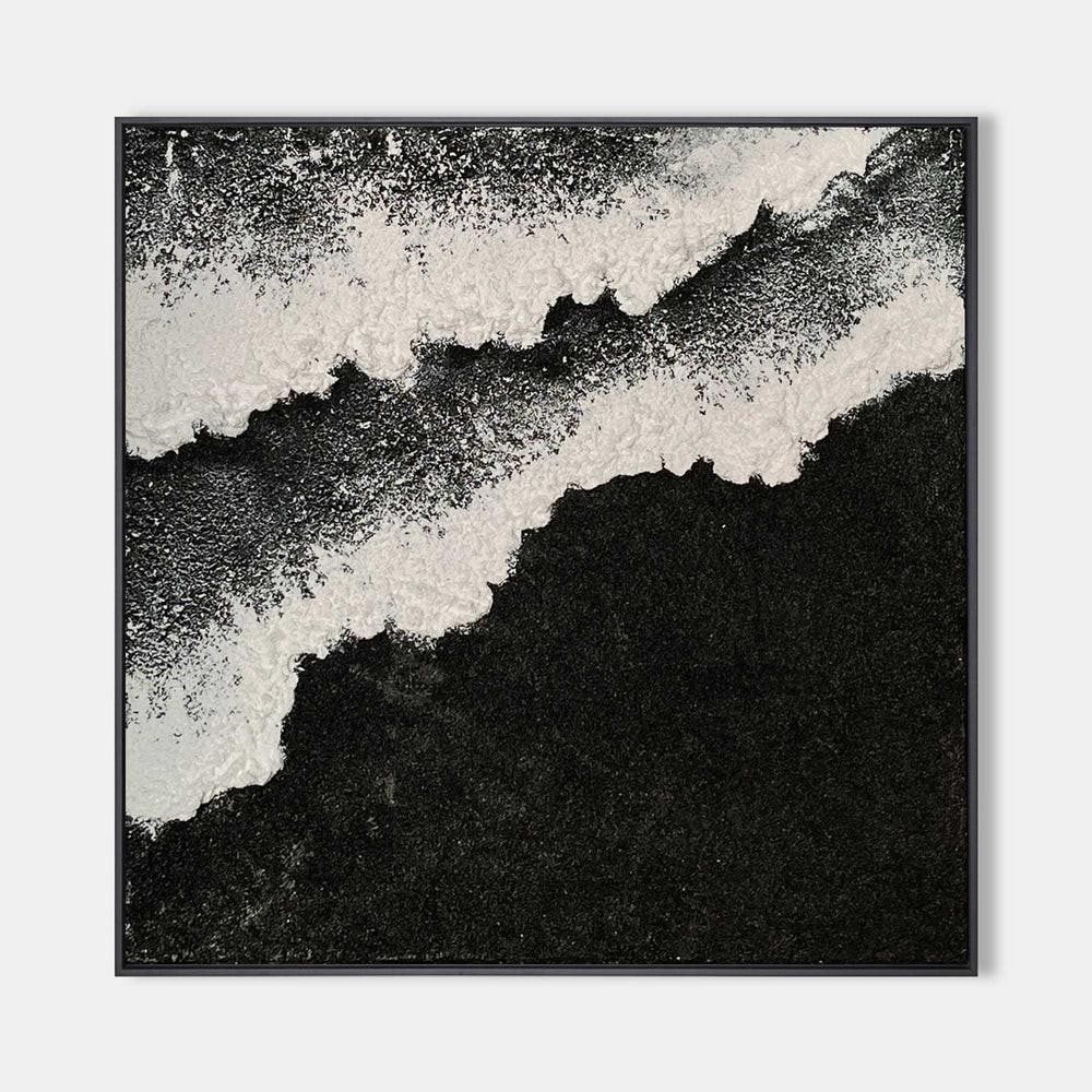 Framed Monochromatic Ocean Beach Plaster Art Texture Canvas Painting (1 of 3)