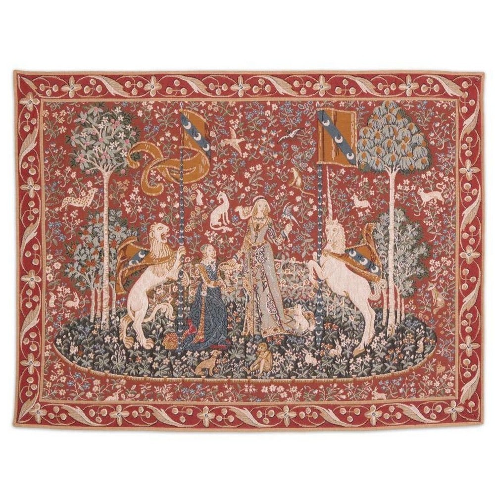 Heritage Threads: Lady with The Unicorn - The Taste Tapestry - 35.1" x 44.9": Heritage Threads: Lady with The Unicorn - The Taste Tapestry - 35.1" x 44.9" Elevate your space with the "Heritage Threads: Lady and the Unicorn - The Taste Tapestry," a captivating ex