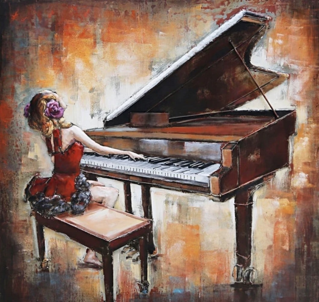 "Music of the Soul" Woman Playing Piano 3D Painting: "Music of the Soul" Woman Playing Piano 3D Painting 3D UNIQUE METAL ART - Each piece involves complex craftsmanship; cutting, modeling, welding, aging treatment, anti rust treatment, coloring 