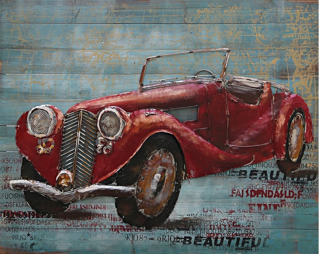 Red Rolls Royce Convertible Oil 3 Dimensional Painting: Red Rolls Royce Convertible Oil 3 Dimensional Painting 3D UNIQUE METAL ART - Each piece involves complex craftsmanship; cutting, modeling, welding, aging treatment, anti rust treatment, coloring and