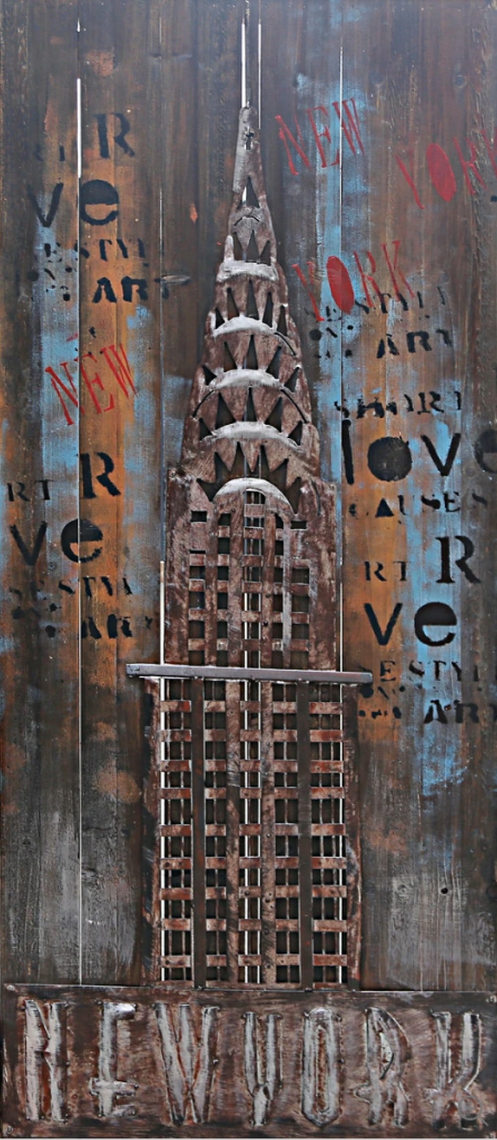 New York Landmark Chrysler Building 3 Dimensional Painting: New York Landmark Chrysler Building 3 Dimensional Painting. 3D UNIQUE METAL ART - Each piece involves complex craftsmanship; cutting, modeling, welding, aging treatment, anti rust treatment, coloring 
