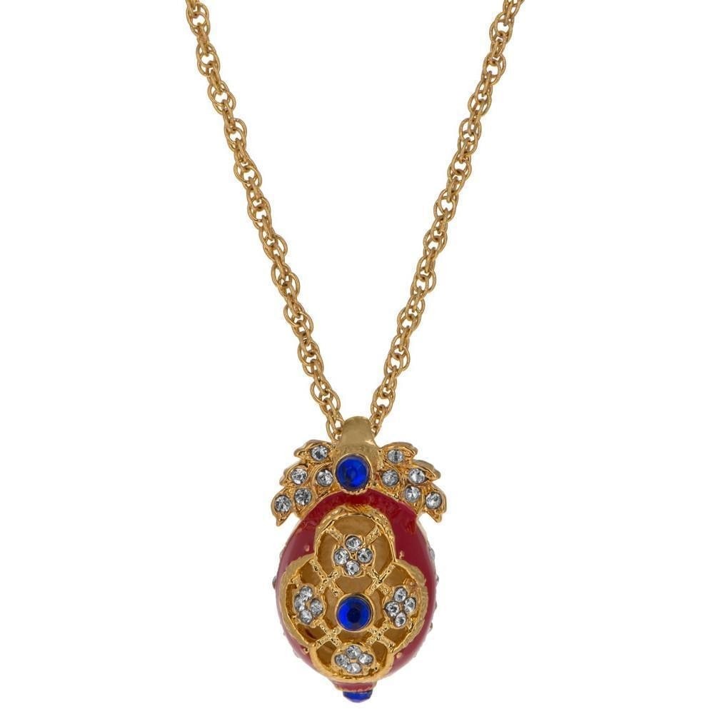 Red Enamel Cut Out Royal Egg Inspired Pendant Necklace: Red Enamel Cut Out Royal Egg Inspired Pendant Necklace 20 Inches. View Photos For More Details.