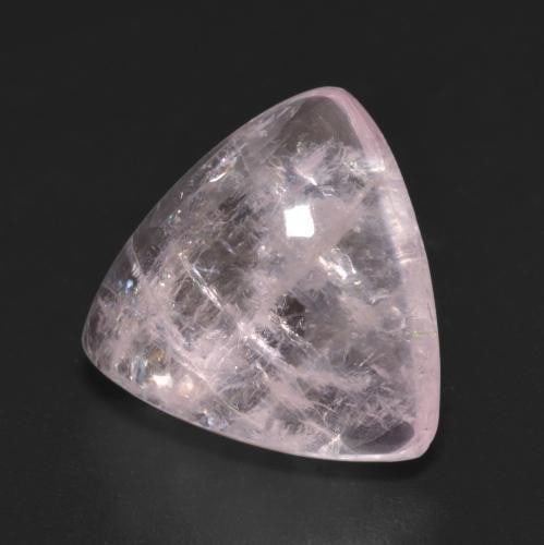 7.59ct Trillion Cabochon ''Icy Shard'' Pink Morganite: 7.59ct Trillion Cabochon Pink Morganite Morganite calms the mind and help create a sense of tranquility. 7.59ct Dimension 14.2 x 13.7mm Transparent Clarity, 1 piece Morganite in Coral Pink Color Mohs 