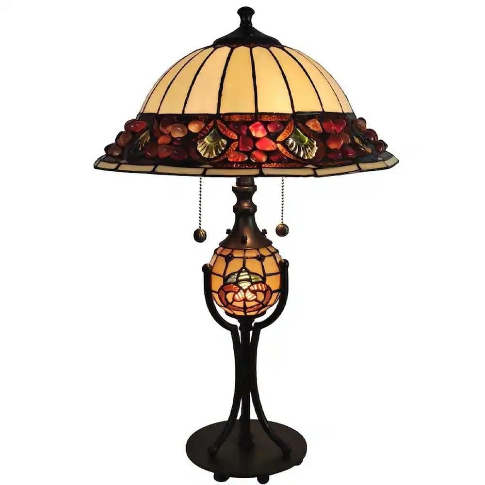 Chiara Tiffany-Inspired Table Lamp with Night Light: Chiara Tiffany-Inspired Table Lamp with Night Light The Chiara Tiffany Table Lamp is a stunning blend of color and texture, making it a captivating addition to any room. Its generously sized bell shad