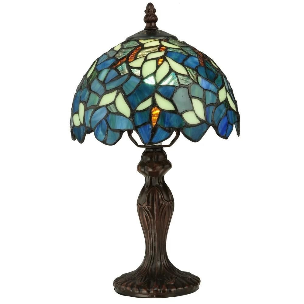 Nightfall Wisteria Tiffany-Style Table Lamp: Nightfall Wisteria Tiffany-Style Table Lamp Experience the serene beauty of a twilight garden with the Nightfall Wisteria mini lamp. Evoking the peaceful ambiance of an evening stroll beneath cascadin