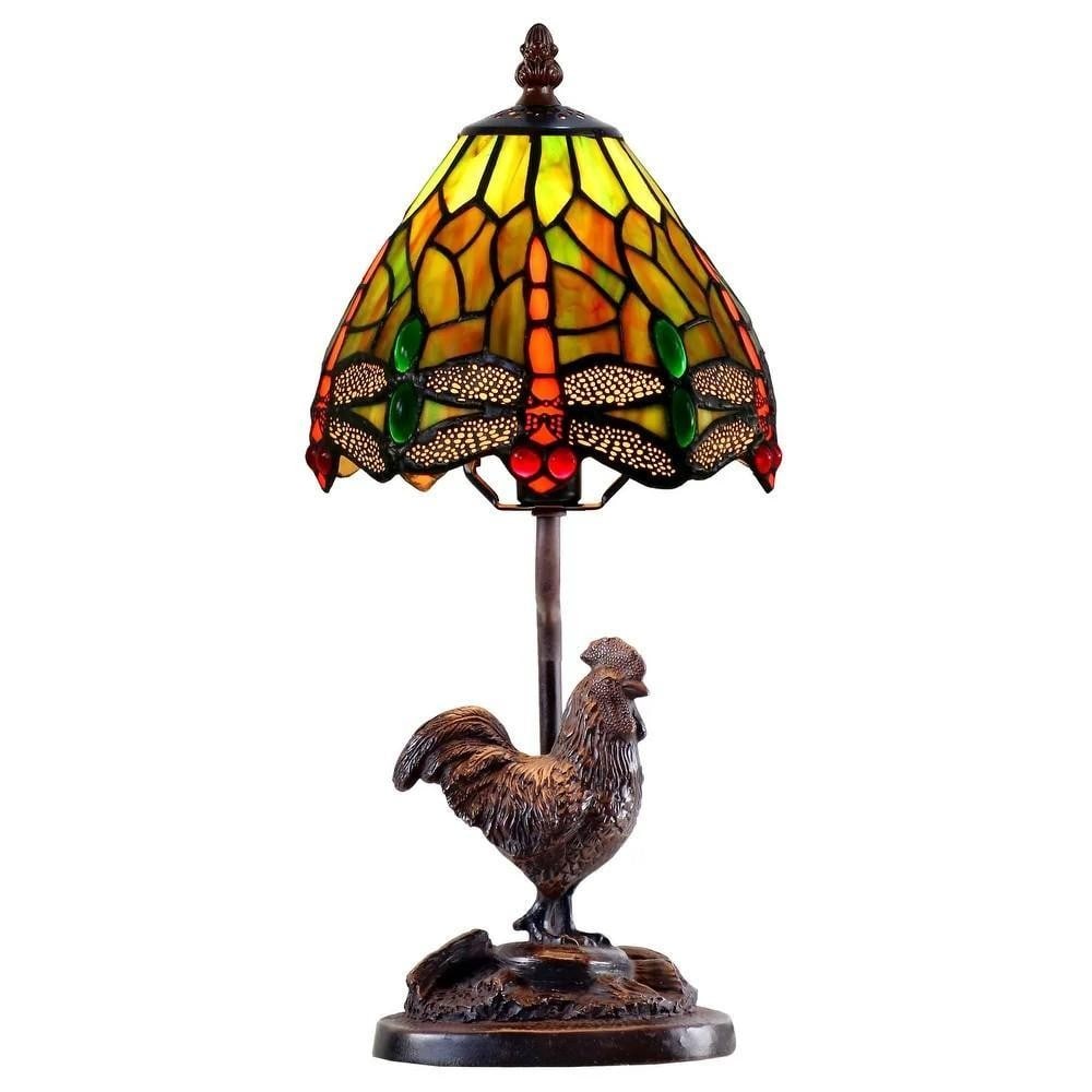 Rustic Rooster Tiffany-Inspired Glass Table Lamp: Rustic Rooster Tiffany-Inspired Glass Table Lamp The Callico Rooster Accent Table Lamp is a charming and artfully designed piece, featuring an antique bronze-finished base sculpted to depict a proud