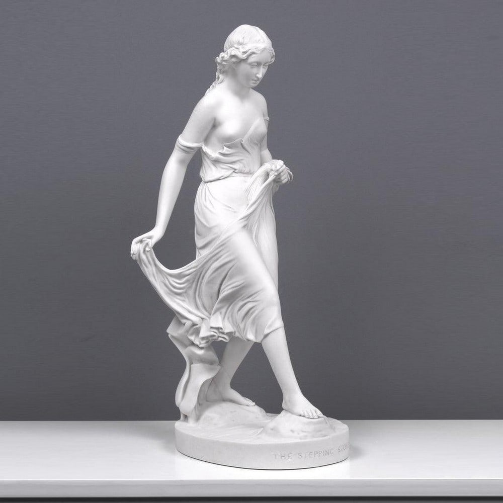 After Edward William Wyon ''Stepping Stones'' White Carrara Marble Sculpture - (15lbs): After Edward William Wyon " Stepping Stones" White Carrara Marble Sculpture - (15lbs) The Stepping Stones Statuette is a reproduction inspired by the renowned work of Edward William Wyon (1811-1