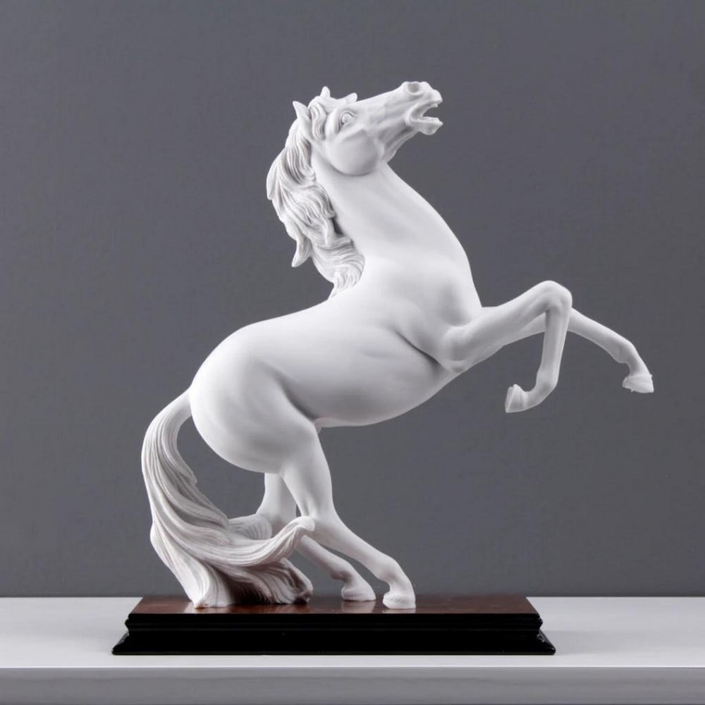 Prancing Horse White Carrara Marble Sculpture (3.3lbs): Prancing Horse White Carrara Marble Sculpture (3.3lbs) This Prancing Horse Statue depicts a horse full of power and bravado standing tall on the back legs, a very impressive scene of nature that inspi