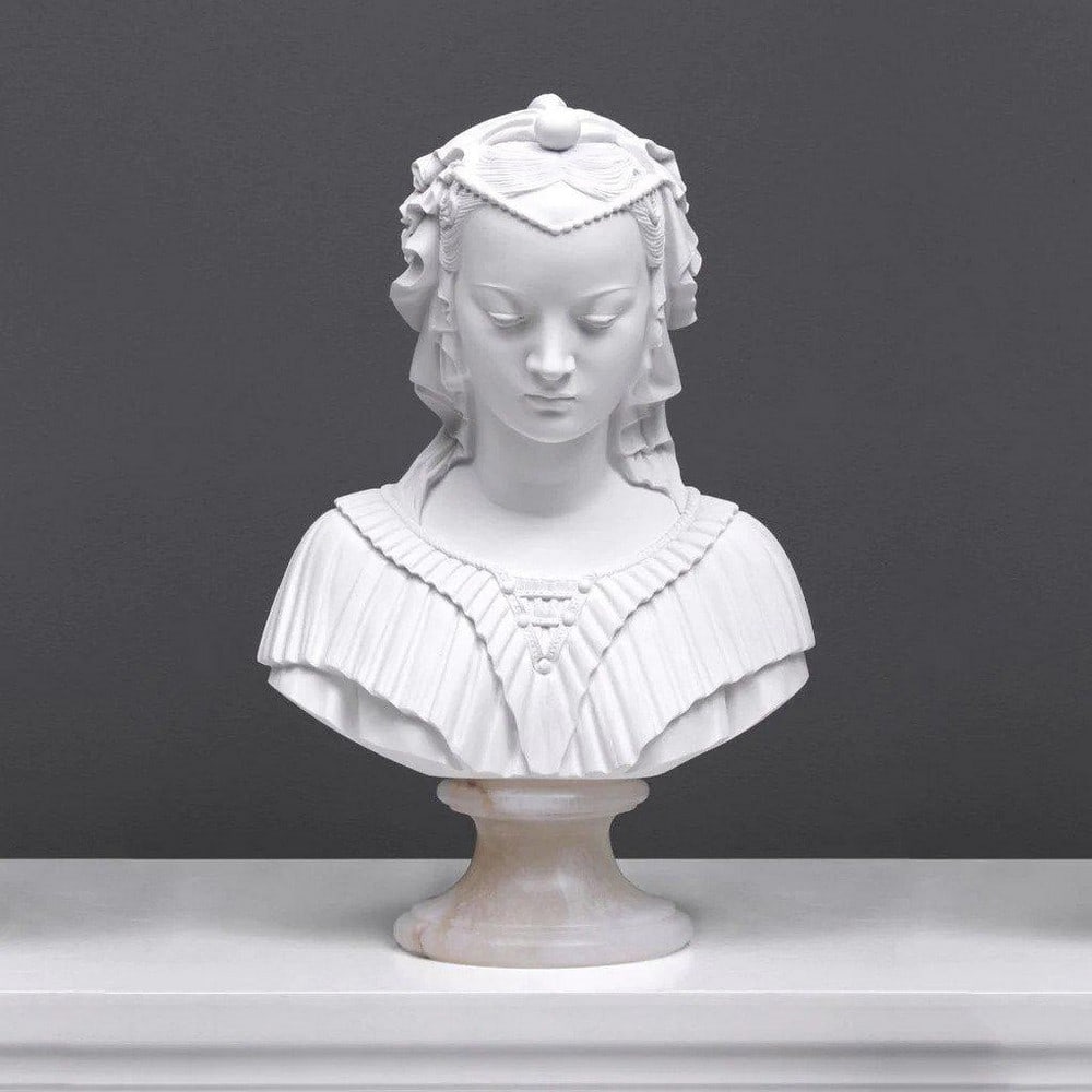 Mystique of Madonna: Veiled Maiden Bust Sculpture - (11.4lbs): Mystique of Madonna: Veiled Maiden Bust Sculpture - (11.4lbs) Introducing " Mystique of Madonna: Veiled Maiden Bust Sculpture," a captivating homage to Filippo Lippis iconic painting, Madonna wi
