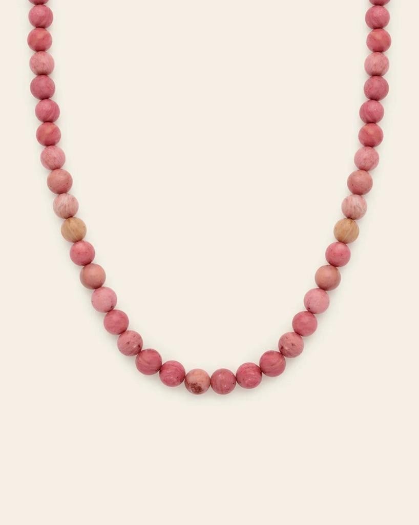 Blush Rhodochrosite Necklace - Gold Vermeil: Blush Rhodochrosite Necklace - Gold Vermeil A standout piece for those who love bold, feminine jewelry, the Blush Rhodochrosite Necklace features polished rhodochrosite beads in a warm, rosy hue. Craf