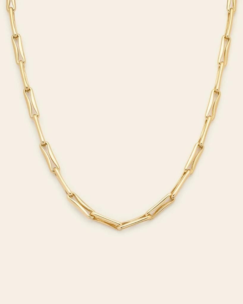 Balanced Forte Chain Necklace - Gold: Balanced Forte Chain Necklace - Gold A perfectly sized statement for everyday wear, this chain offers the ideal balance of boldness and versatility. Crafted in 14k gold plated over brass, the 20 mm x 