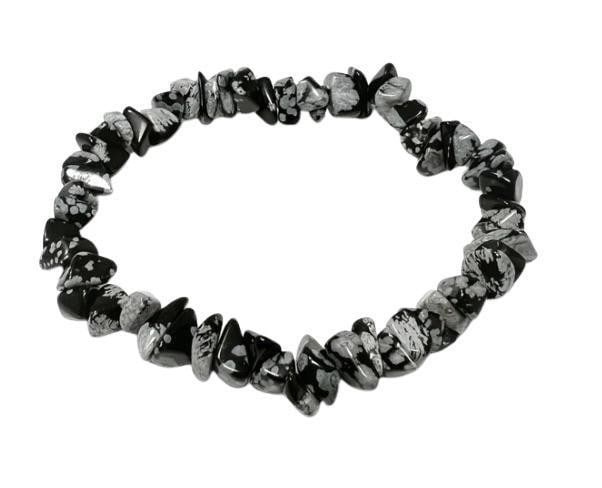 Snowflake Obsidian Chip Bead Bracelet: Snowflake Obsidian Chip Bead Bracelet Obsidian is a form of volcanic glass, it has been used as glass by ancient cultures. Some call it smoky tears or Apache Tears, as it is said to resemble a tear wh