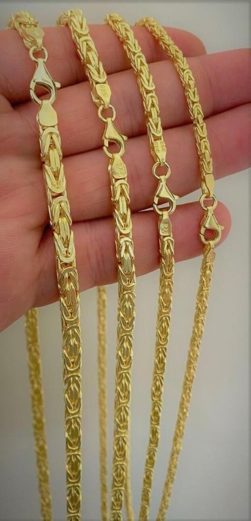 14k Gold Bonded Over Real 925 Sterling Silver Byzantine Chain Mens Necklace: For auction is a gorgeous unique Mens Real Solid .925 Sterling Silver Byzantine Rope Necklace! Made of 100% stamped silver - this will not tarnish or wear! 14k Gold plated over solid silver with a mix
