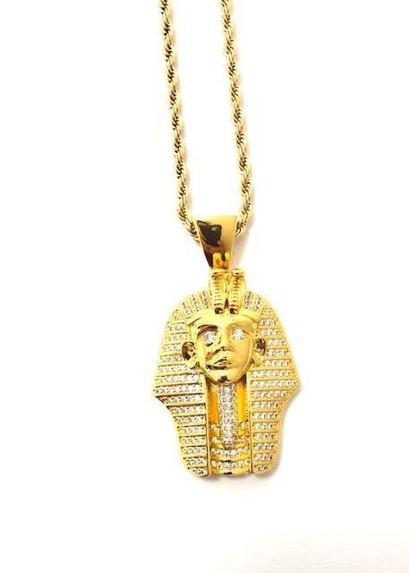 18kt Gold Plated Pharaoh's Head Pendant With 18kt Gold Plated Necklace: 18kt Gold Plated Pharaoh's Head Pendant With 18kt Gold Plated Necklace