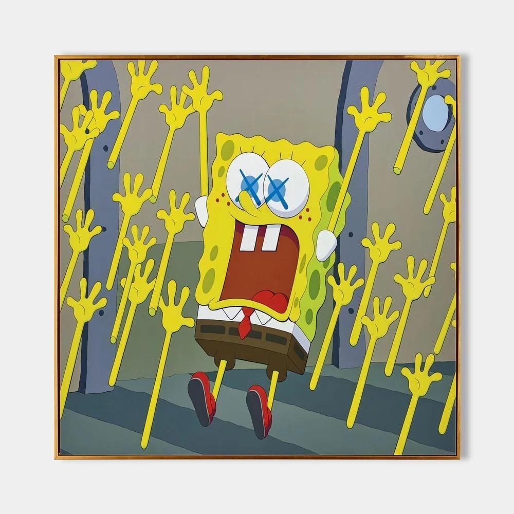 Framed Spongebob Cartoon Pop Art Canvas Painting: Framed Spongebob Cartoon Pop Art Canvas Painting Add a playful touch to your decor with the " Framed SpongeBob Cartoon Pop Art Canvas Painting." This vibrant piece reimagines the beloved charact