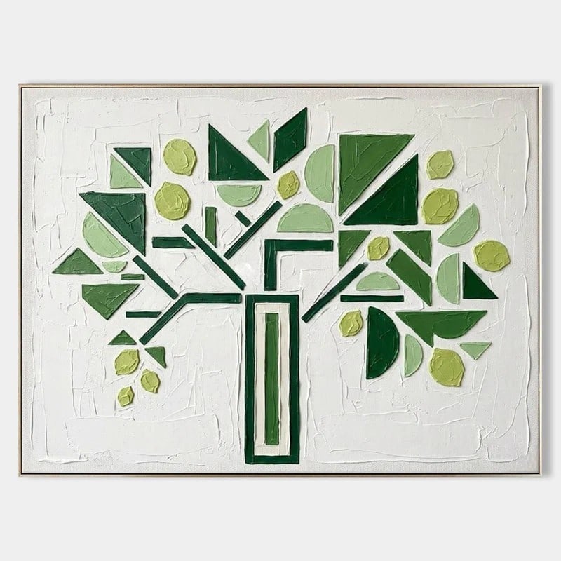 'Geometric Tree of Renewal'' Abstract Art Canvas Painting: " Geometric Tree of Renewal" Abstract Art Canvas Painting This contemporary textured artwork presents a stylized tree formed through a harmonious arrangement of geometric shapes in layered shade