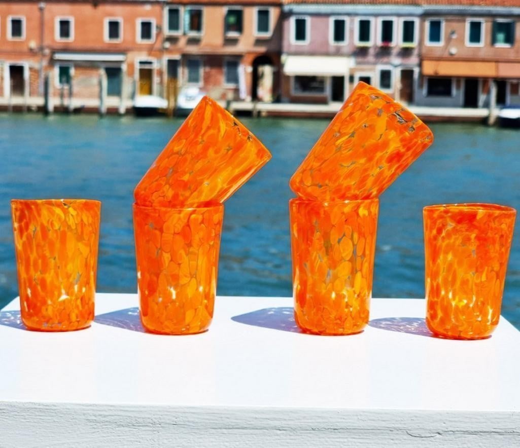 Set of 6 Orange Limoncello Drinking Glasses - Murano Glass (1 of 5)