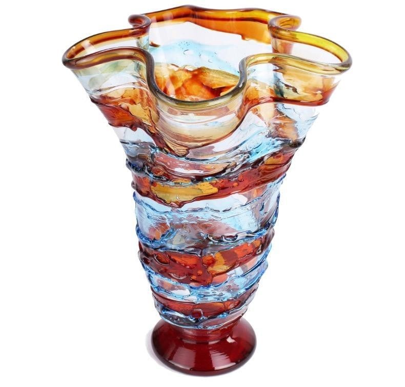 Handblown Ulysses Sbruffi Murano Glass Vase: Handblown Ulysses Sbruffi Murano Glass Vase Employing traditional tools and furnaces with a heritage spanning centuries, Murano masters skillfully craft exquisite pieces that encapsulate the essence o