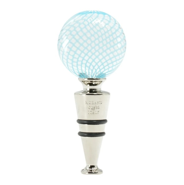 Light Blue Filigree Flat Bottle Stopper - Murano Glass: Light Blue Filigree Flat Bottle Stopper - Murano Glass This bottle stopper is meticulously handmade using the lampworking technique, a process that requires skillful craftsmanship and careful attentio