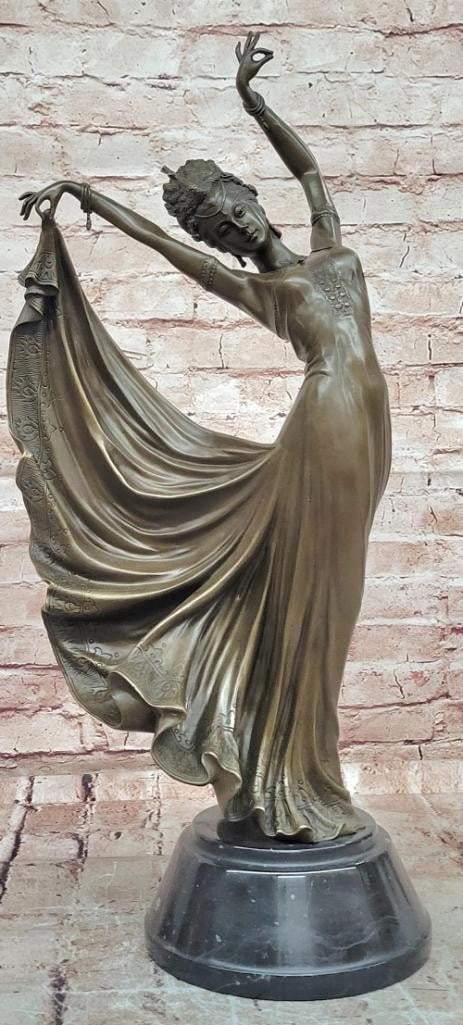 Wu Yahui Modern Dance Bronze Sculpture - 23'' x 9'': Wu Yahui Modern Dance Bronze Sculpture - 23" x 9" This original bronze sculpture by Wu Yahui, dated 2000, captures the elegance, grace, and poise of an Eastern woman in motion. Depicted in a flo