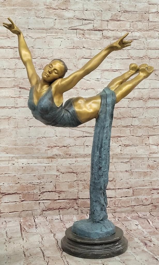 Graceful Bronze Ballerina Sculpture by Aldo Vitaleh - Gold & Blue Patina - 32'' x 23'': Graceful Bronze Ballerina Sculpture by Aldo Vitaleh - Gold & Blue Patina - 32" x 23" This original, limited edition bronze sculpture by renowned artist Aldo Vitaleh captures the elegance and flu