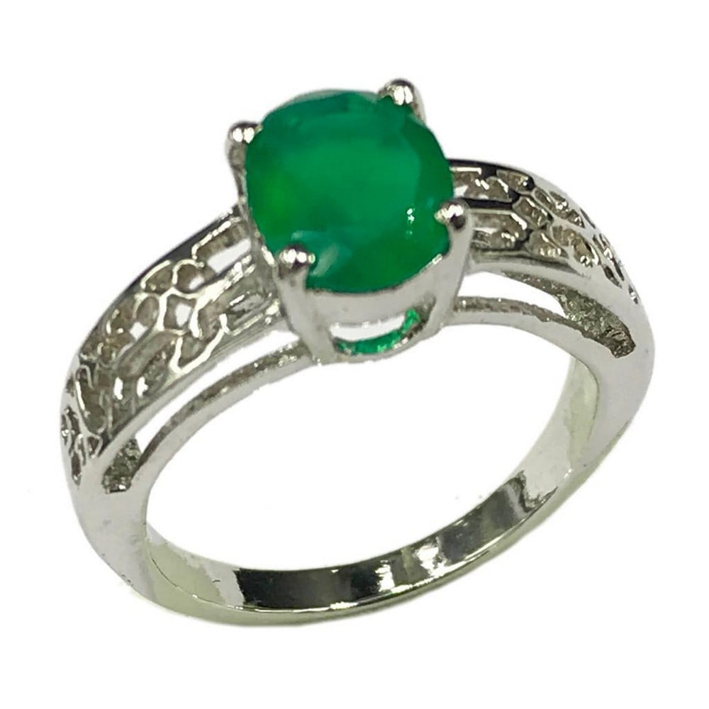 Large Green Agate Gemstone on an Intricate 925 Sterling Silver Band (1 of 4)