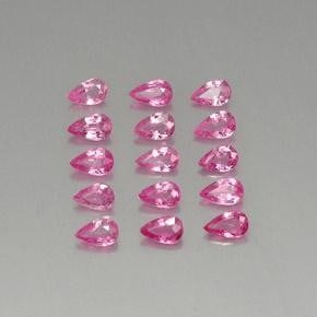 3ct Pear Cut Dark Pink Sapphires: 3ct Pear Cut Dark Pink Sapphires This lot contains 15 pear cut Sapphire stones, each at 0.24ct Raw Dimension: 4.7 x 3.1 x 2mm Total Carat Weight: 3.58ct Treated: Yes. Heat treated to enhance the pink