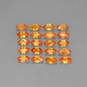 3.25ct Marquise Cut Fire Orange Sapphires: 3.25ct Marquise Cut Fire Orange Sapphires Lot Includes 20 Gems. Size: 4.8 x 2.5 x 1.7mm Total Carat Weight: 3.25ct Clarity: VVS-VS Treated: Heated Origin: Tanzania Please view photos for further