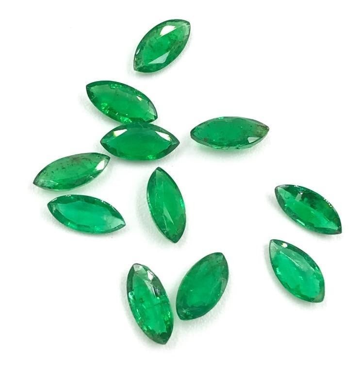 3.3ct Eleven Faceted Emerald Marquise Gemstones: Eleven Faceted Emerald Marquises For many, emerald is considered to be the symbol of rebirth. It is also believed to represent good fortune, youth, balance, growth, peace, and foresight Size- 7x3.5