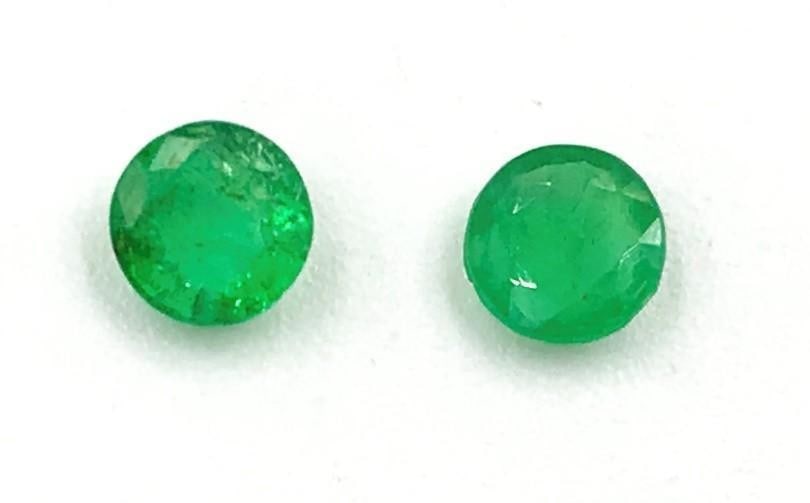 Pair of Faceted Emerald Rounds - 0.78ct: Pair of Faceted Emerald Rounds For many, emerald is considered to be the symbol of rebirth. It is also believed to represent good fortune, youth, balance, growth, peace, and foresight Size- 5.0 mm,