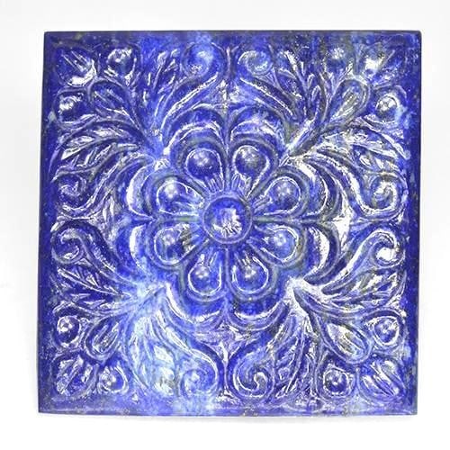 60.78ct Carved Square Blue Lapis Lazuli: 60.78ct Carved Square Blue Lapis Lazuli The fancy cut makes this gemstone a good fit for jewelry designers.This gemstone has been hand carved a true unique item.The size of the gemstone is good for a