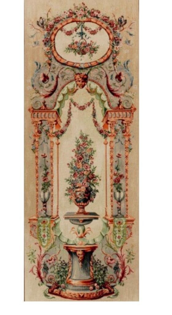 Elysee Palace Flower Arrangement Tapestry: Elysee Palace Flower Arrangement Tapestry This jacquard wall tapestry is taken from an order of the empress Eugenie to the Elysee palace made in Beauvais, a vase is surrounded by golden columns and