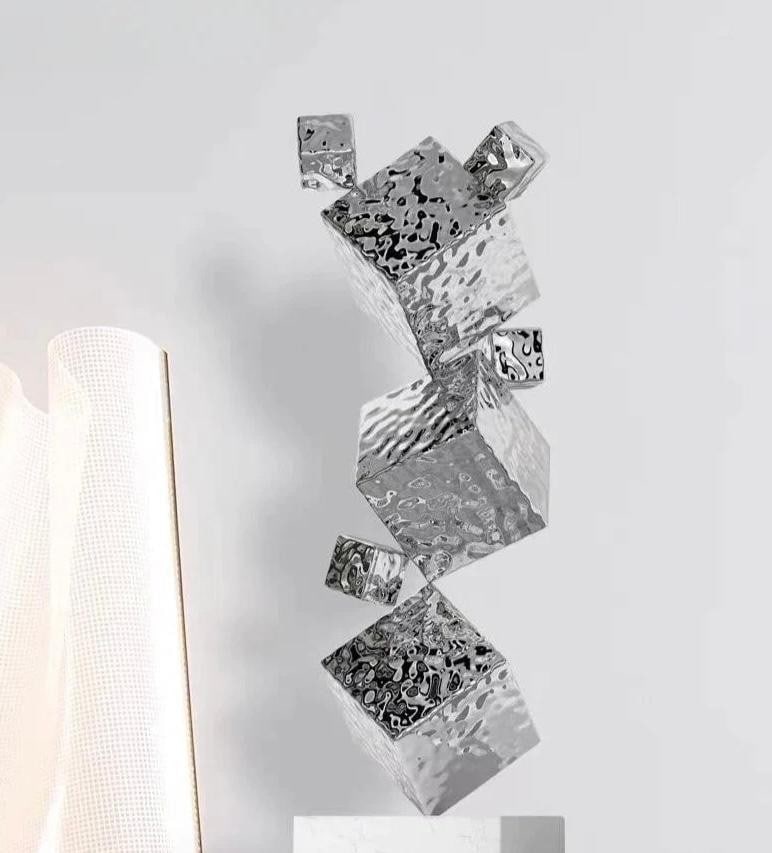25.7'' - Custom Designed ''The Balancing Act'' Stainless Steel & Electroplated Sculpture (1 of 2)