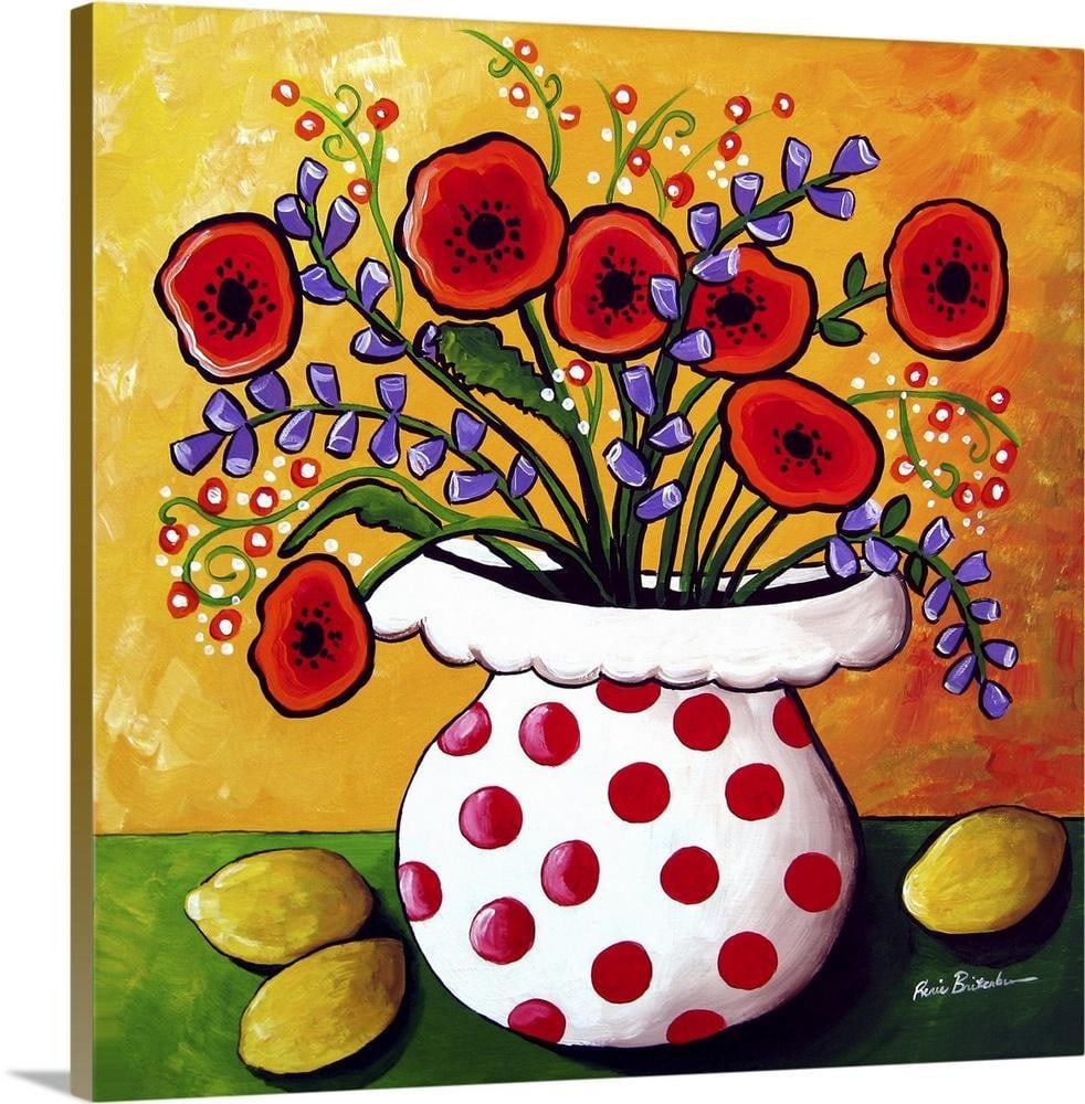 Red Poppies in Polka Dot Vase Canvas Print by Renie Britenbucher (1 of 2)