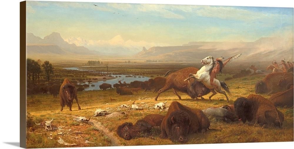 The Last of the Buffalo, 1888 Canvas Reproduction: The Last of the Buffalo, 1888 Canvas Reproduction Experience the grandeur and poignancy of Albert Bierstadt's The Last of the Buffalo, 1888, a powerful depiction of the vanishing American frontier. Th