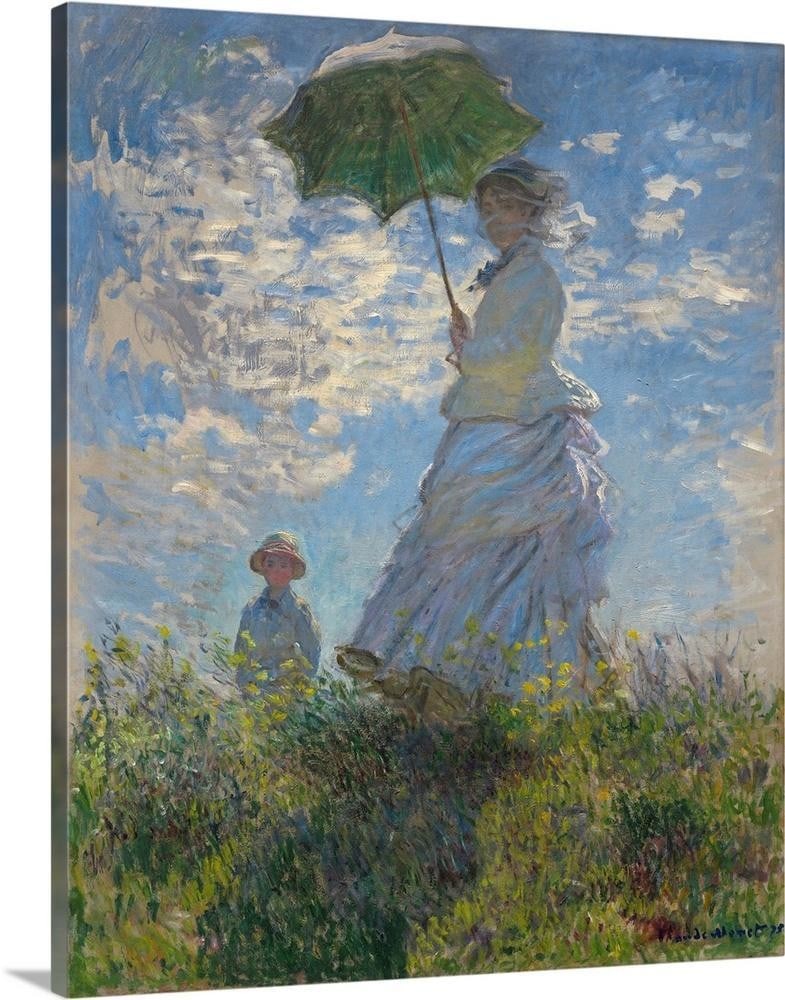 Woman with a Parasol Canvas Reproduction: Woman with a Parasol Canvas Reproduction Bring the light and movement of Impressionism into your space with Claude Monet's Woman with a Parasol, depicting Madame Monet and her son in a breezy outdoor 