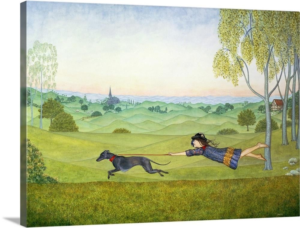 Walking the Dog Canvas Print by Rosie Ditz: Walking the Dog Canvas Print by Rosie Ditz Canvas print featuring ''Walking the Dog'' by Rosie Ditz, an artist known for contemporary compositions that capture everyday life with expressive color and