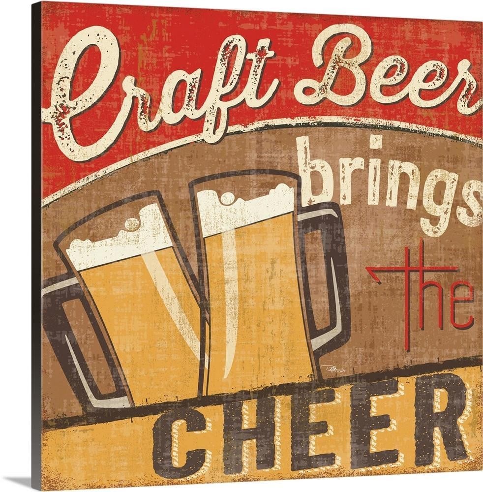 Vintage Style Brewery Canvas Reproduction: Vintage Style Brewery Canvas Reproduction Contemporary wall art featuring a stylized design inspired by craft beer. The composition highlights bold lettering and rustic textures, evoking the look of