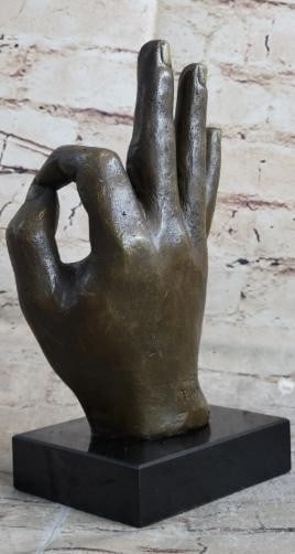 OK Hand Gesture Bronze Sculpture: OK Hand Gesture Bronze Sculpture Confident and contemporary, this is a striking modern abstract bronze sculpture depicting the iconic OK hand gesture, rendered with smooth lines and bold form. The