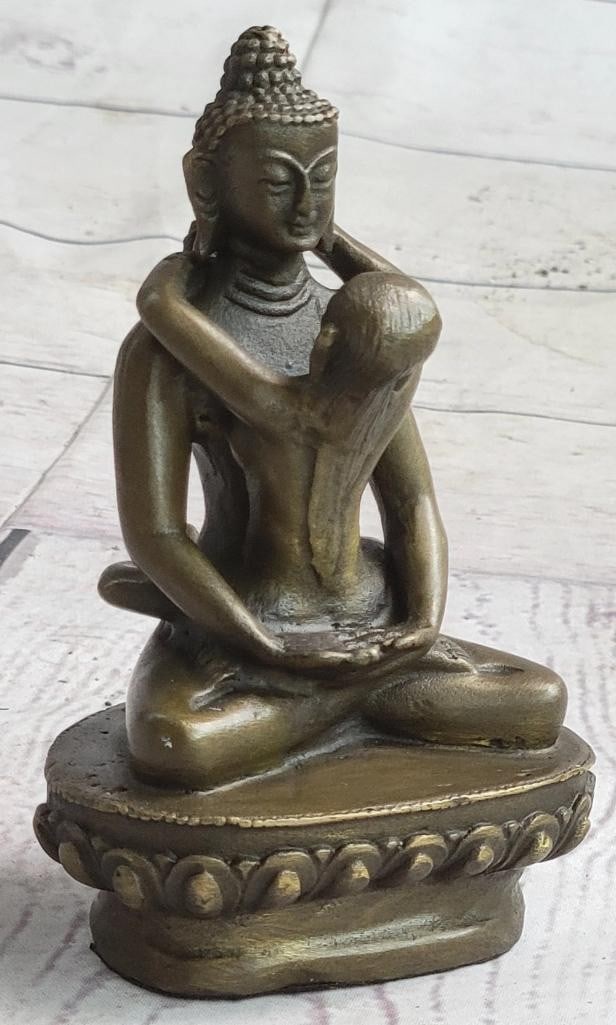 Yab-Yum Tantric Bronze Statue by Miguel Lopez - 4'' x 2.5'': Yab-Yum Tantric Bronze Statue by Miguel Lopez - 4" x 2.5" Yab-yum, a key symbol in Tibetan Buddhist art, represents the union of wisdom and compassion through a male deity and his female consort